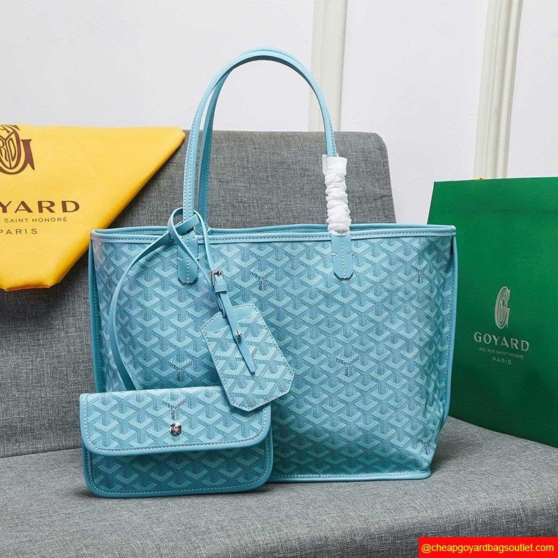 Goyard Goyardine Saint Louis Calfskin Tote Sky Blue