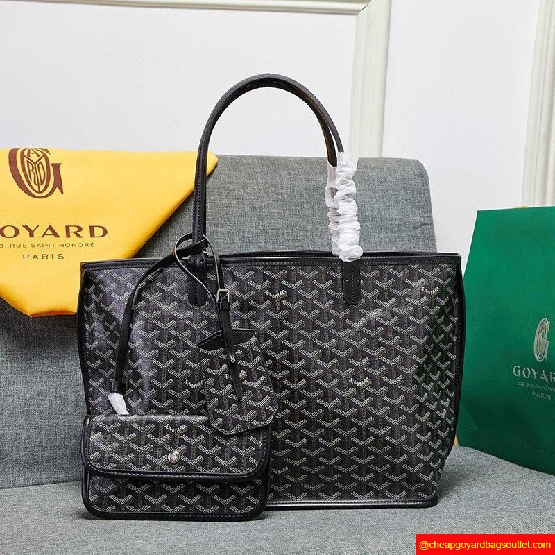 Goyard Goyardine Saint Louis Calfskin Tote Black