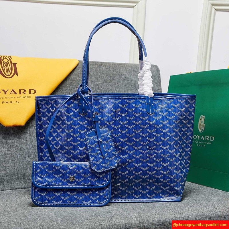 Goyard Goyardine Saint Louis Calfskin Tote Blue